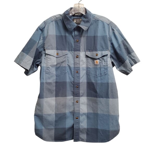 Carhartt Mens Shirt Size L Relaxed Fit Rugged Flex Blue Gray Plaid Utility Work - Picture 2 of 11